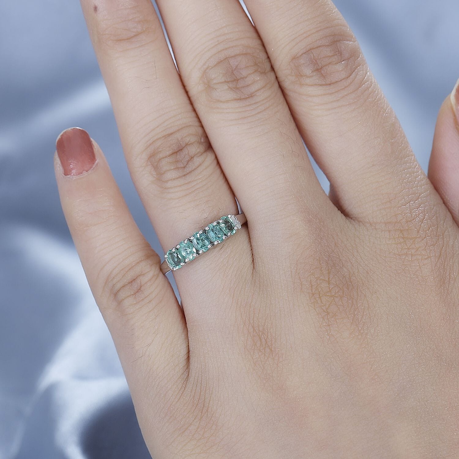 Emerald & Diamond  Ring in Platinum Overlay Sterling Silver