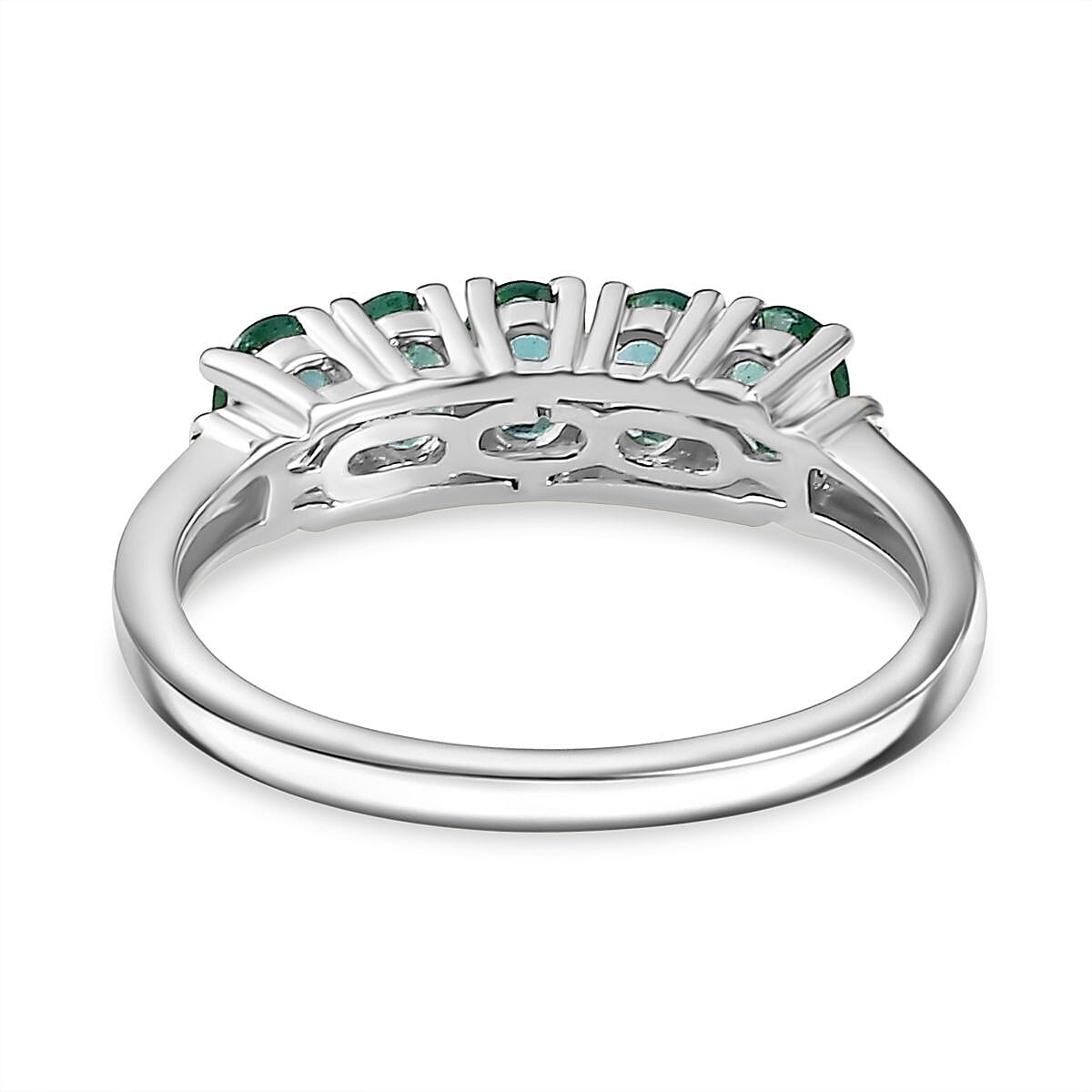 Emerald & Diamond  Ring in Platinum Overlay Sterling Silver