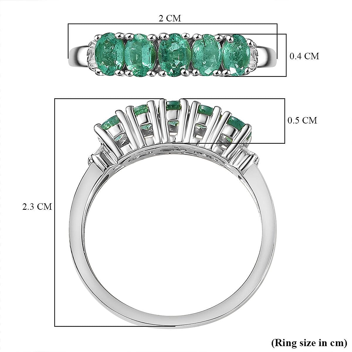 Emerald & Diamond  Ring in Platinum Overlay Sterling Silver