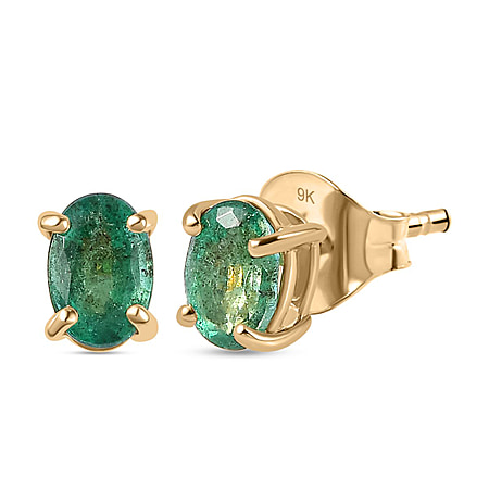 9K Yellow Gold  AAA  Gemfields Emerald  Earrings