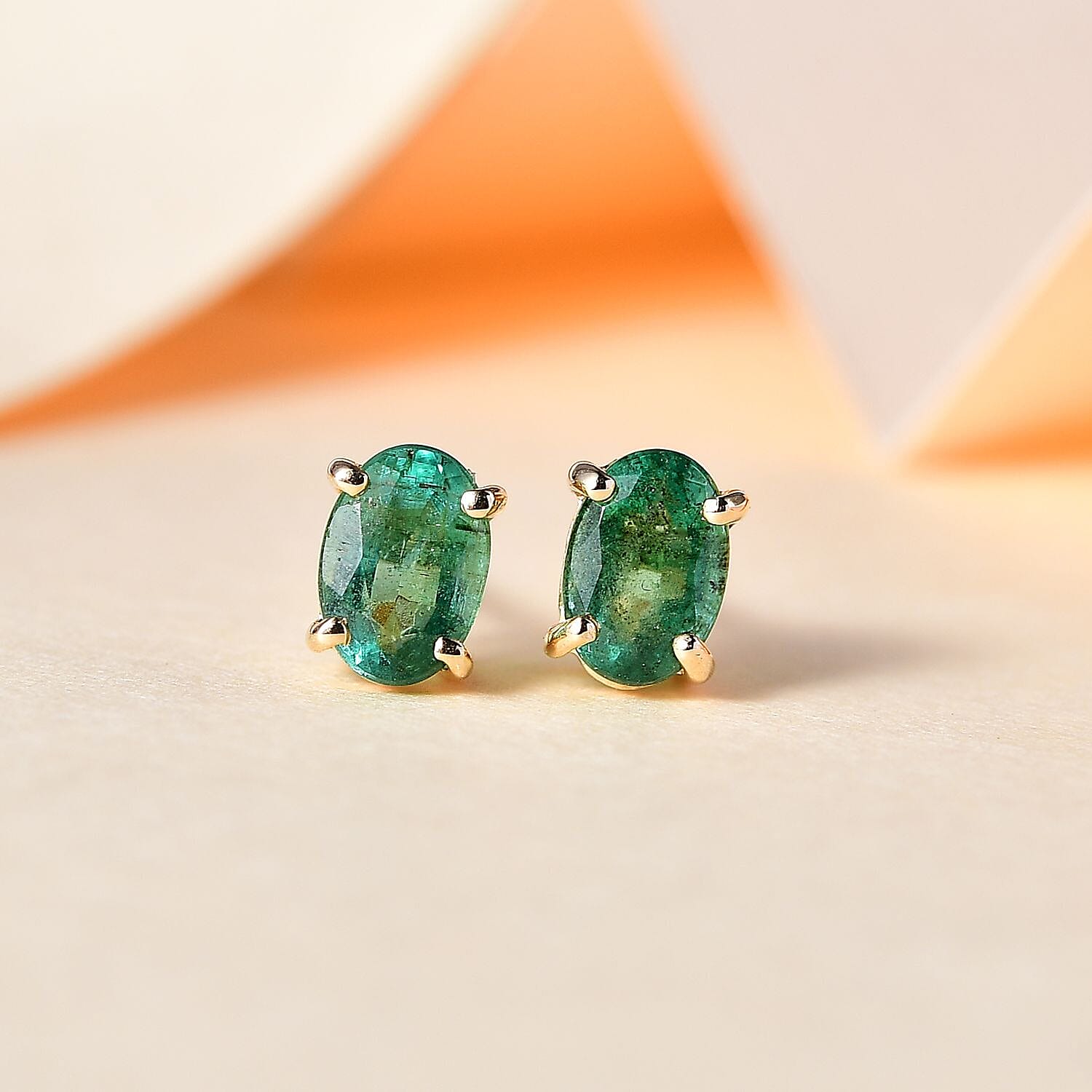9K Yellow Gold  AAA  Gemfields Emerald  Earrings