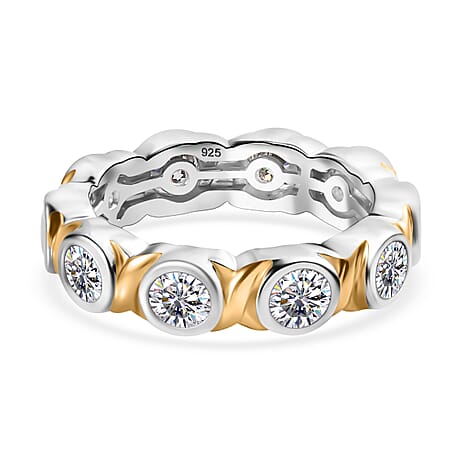 Moissanite Bubble Band Ring in 18K YG Vermeil & Platinum Plated Sterling Silver 2.45 Ct, Silver Wt. 5.38 Gms