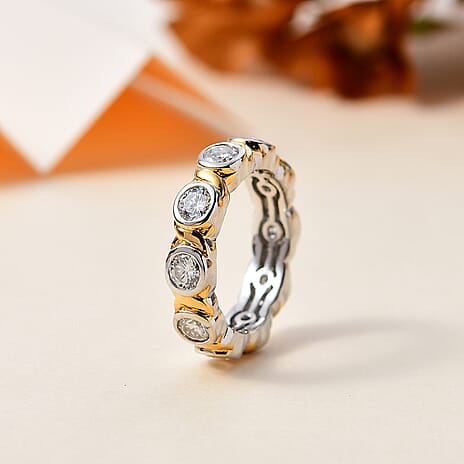 Moissanite Bubble Band Ring in 18K YG Vermeil & Platinum Plated Sterling Silver 2.45 Ct, Silver Wt. 5.38 Gms