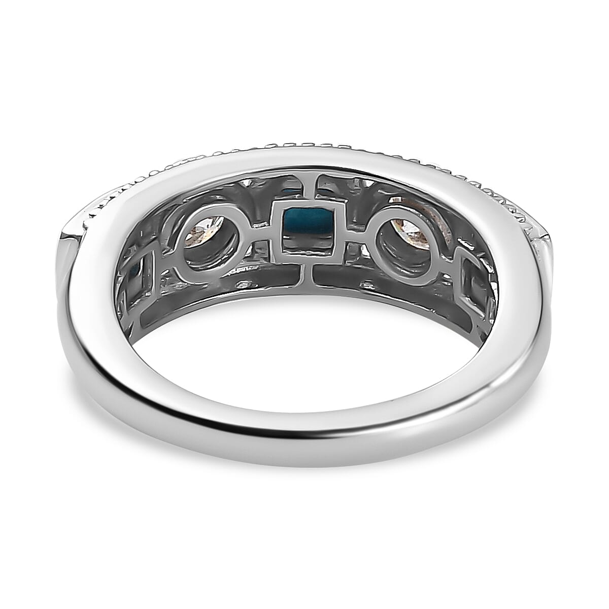 Arizona Sleeping Beauty Turquoise & Moissanite Eternity Band Ring in Platinum Overlay Sterling Silver 1.39 Ct Arizona Sleeping Beauty Turquoise & Moissanite Eternity Band Ring in Platinum Overlay Sterling Silver 1.39 Ct