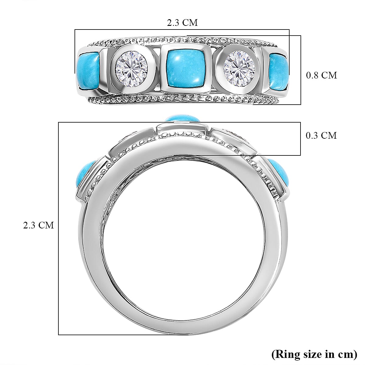 Arizona Sleeping Beauty Turquoise & Moissanite Eternity Band Ring in Platinum Overlay Sterling Silver 1.39 Ct Arizona Sleeping Beauty Turquoise & Moissanite Eternity Band Ring in Platinum Overlay Sterling Silver 1.39 Ct