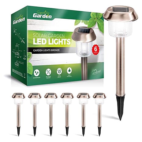 Set of 6 Solar Stake Garden Lights - Bronze