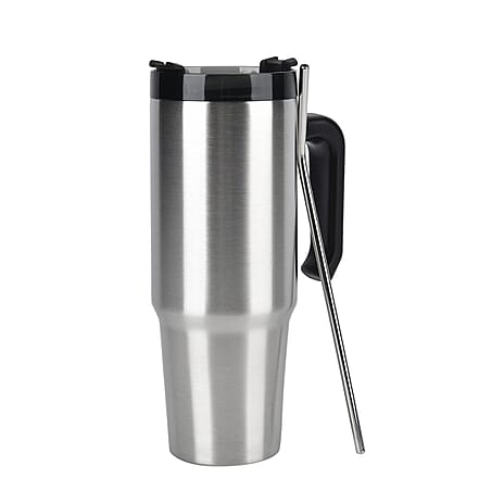 Stainless Steel Tumbler with Straw, Ergonomic Handle & Leak-Proof Lid - 850ml