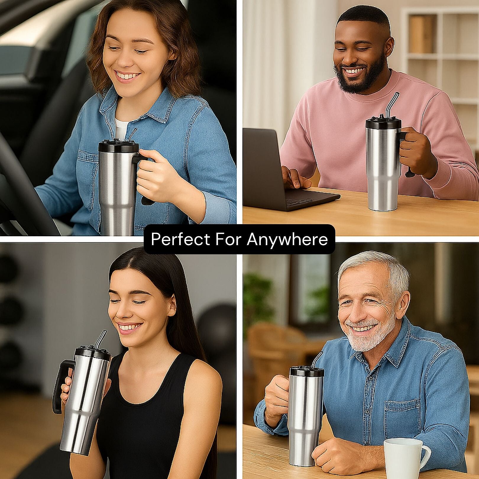 Stainless Steel Tumbler with Straw, Ergonomic Handle & Leak-Proof Lid - 850ml