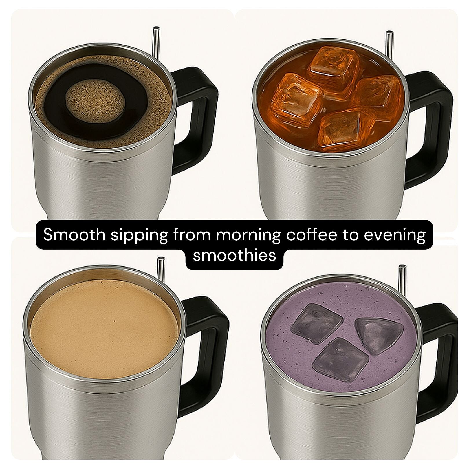 Stainless Steel Tumbler with Straw, Ergonomic Handle & Leak-Proof Lid - 850ml