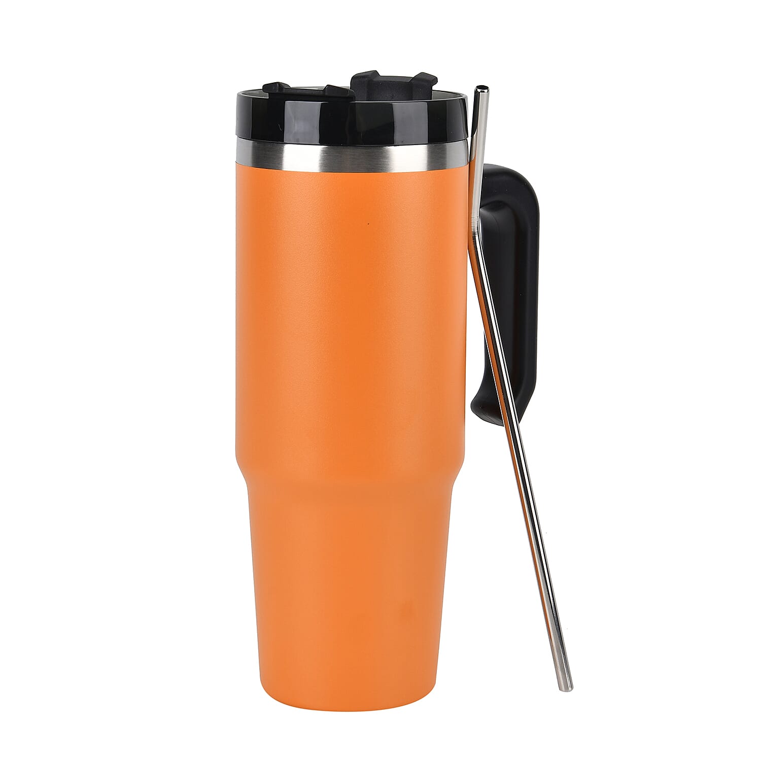 Stainless Steel Tumbler with Straw, Ergonomic Handle & Leak-Proof Lid - Orange  - 850ml