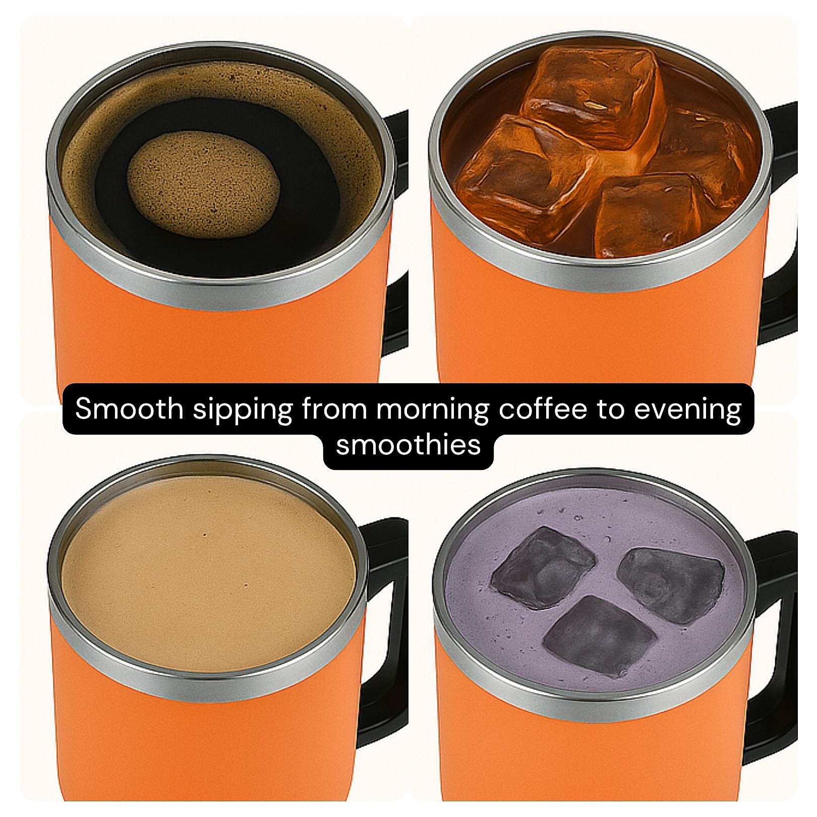 Stainless Steel Tumbler with Straw, Ergonomic Handle & Leak-Proof Lid - Orange  - 850ml