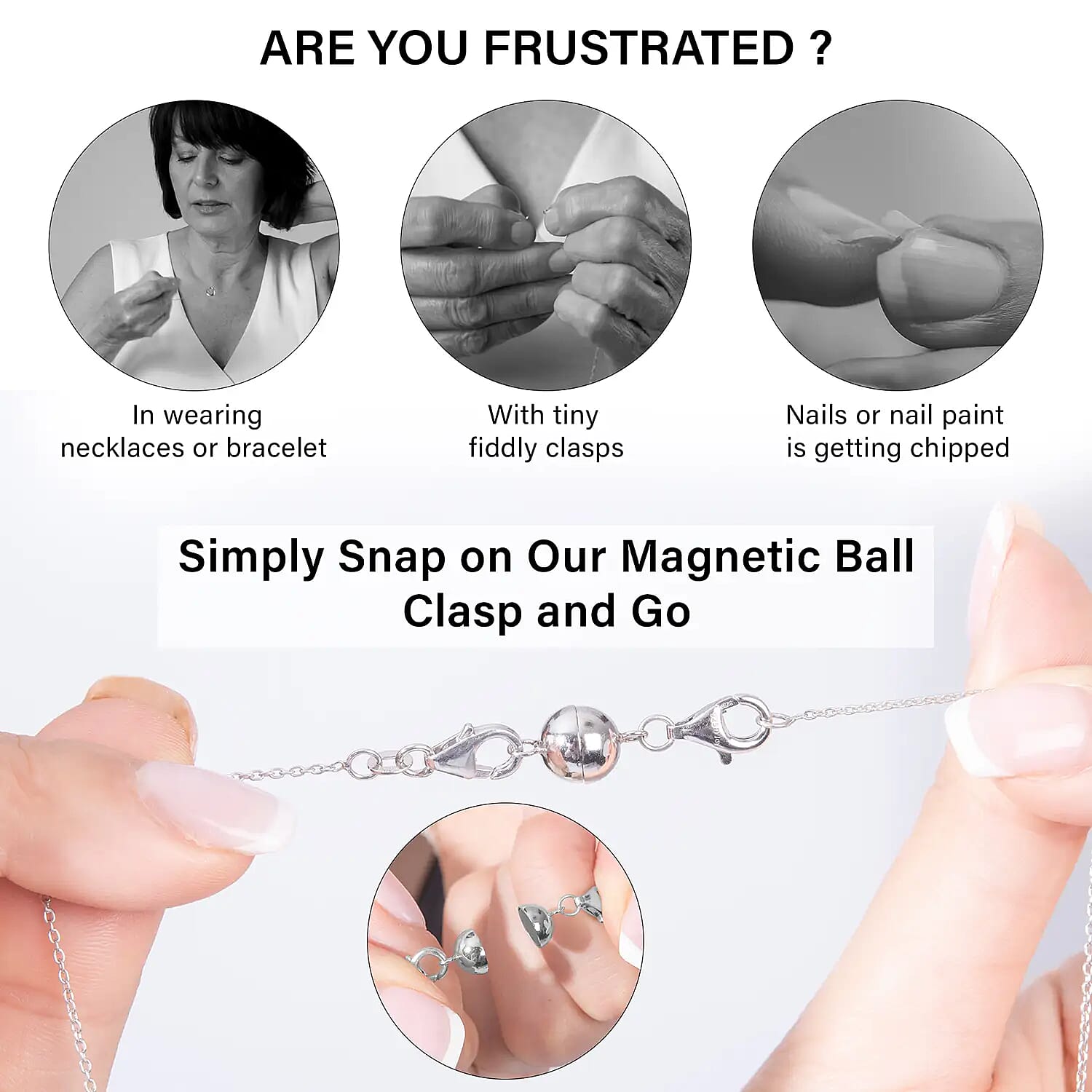 Rhodium Overlay Sterling Silver Magnetic Lock