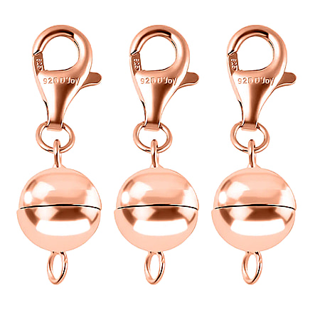 Set of 3 Sterling Silver Magnetic Clasps with Rose Gold Vermeil Overlay