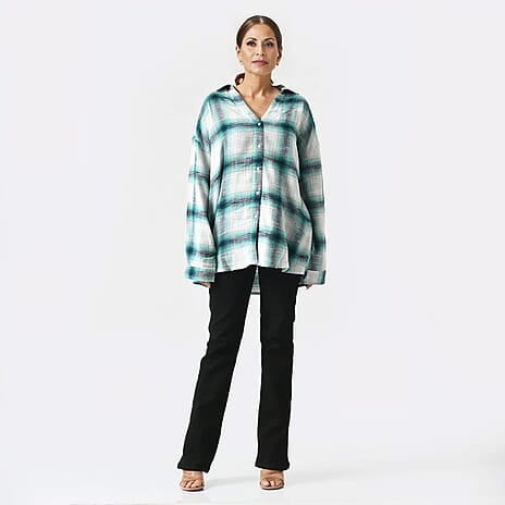 LA MAREY 100% Cotton Y-D Check Pattern With Side Two Pocket Shirt  (Size S 8-10) - Green