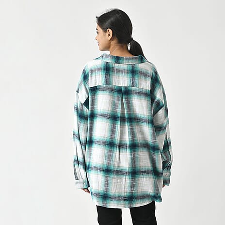 LA MAREY 100% Cotton Y-D Check Pattern With Side Two Pocket Shirt  (Size S 8-10) - Green