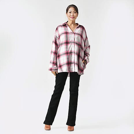 La Marey 100% Cotton Y-D Check Pattern with Side Two Pocket Shirt (Size XL) - Pink