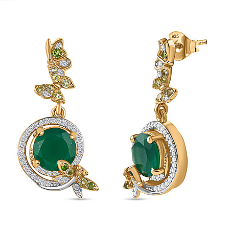 GP Italian Garden Collection - Verde Onyx & Multi Gemstone Earrings in 18K Vermeil YG & Platinum Plated Sterling Silver 6.25 Ct, Silver Wt. 7.63 Gms