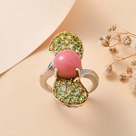 GP Italian Garden Collection - Pink Opal,  Blue Sapphire ,Peridot Arizona  Cluster Ring Sterling Silver,  Silver Wt. 5 Gms  6.008  Ct.