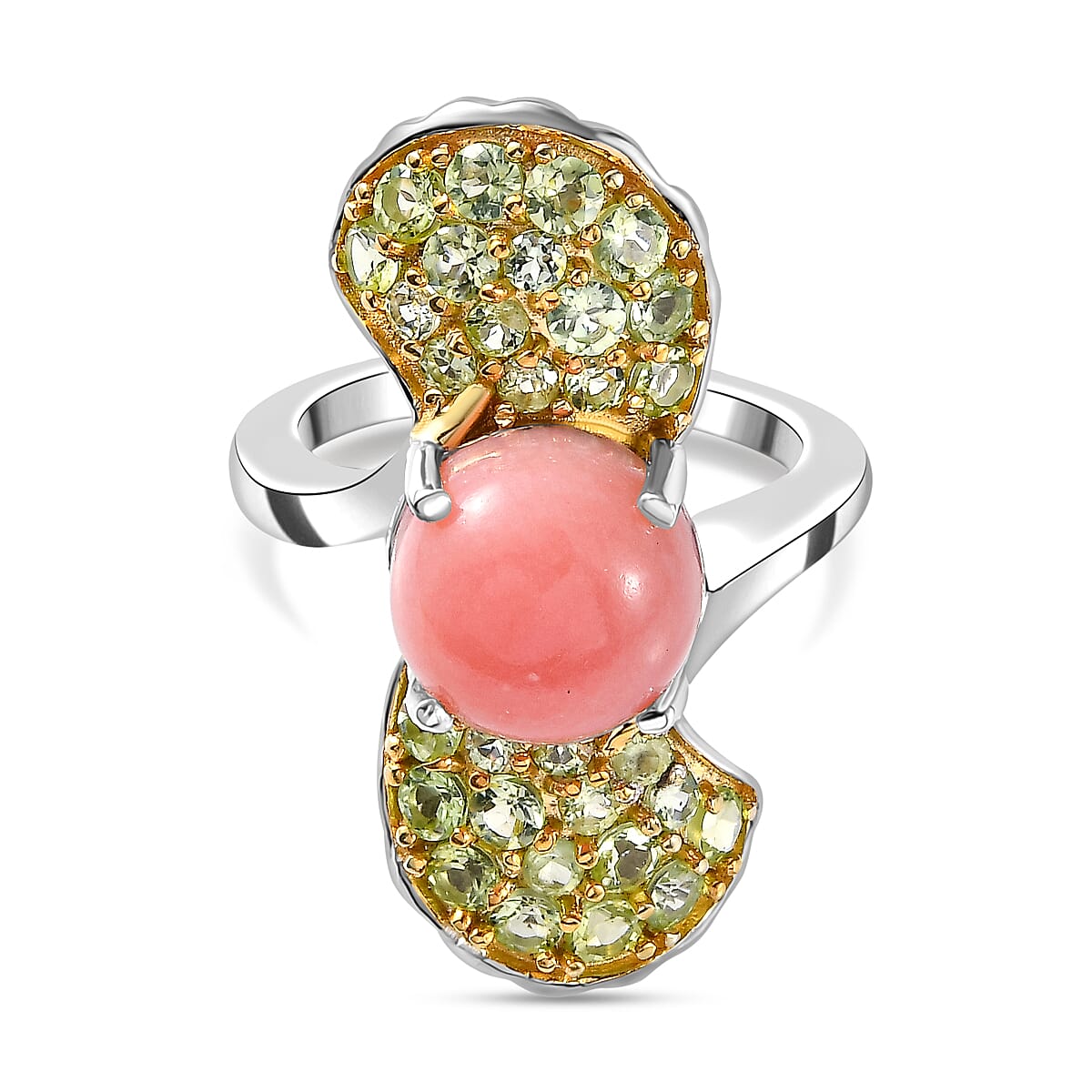 GP Pink Opal, Blue Sapphire, Peridot Arizona Cluster Ring in Sterling Silver