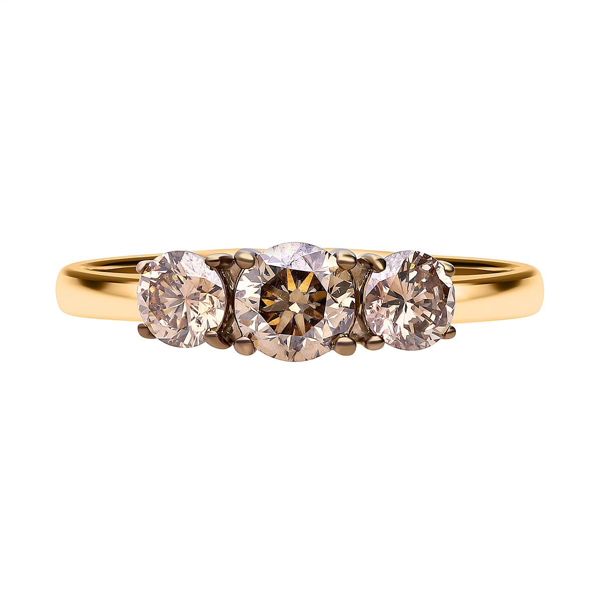 One Time Deal - 1 Carat Natural Champagne Diamond (0.50 Ct Center) Trilogy SGL Certified Ring in 9K Yellow Gold