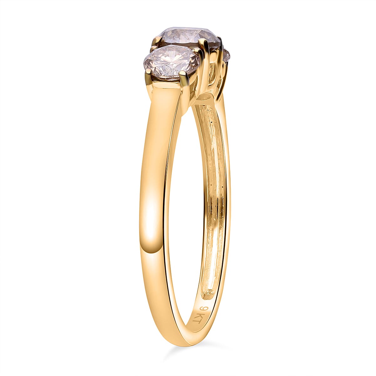 One Time Deal - 1 Carat Natural Champagne Diamond (0.50 Ct Center) Trilogy SGL Certified Ring in 9K Yellow Gold