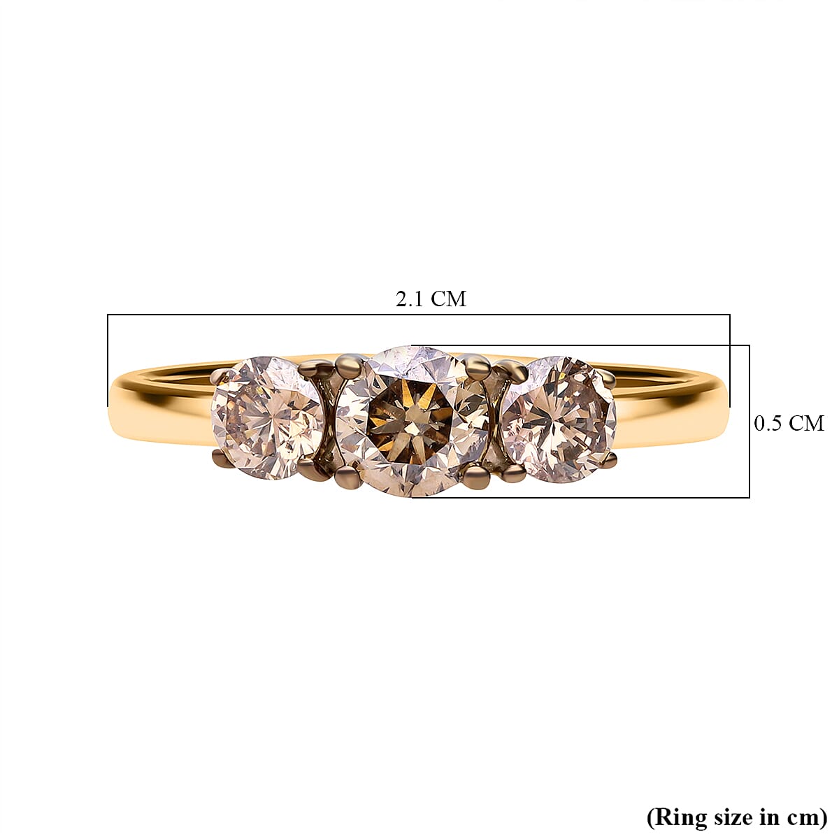 One Time Deal - 1 Carat Natural Champagne Diamond (0.50 Ct Center) Trilogy SGL Certified Ring in 9K Yellow Gold