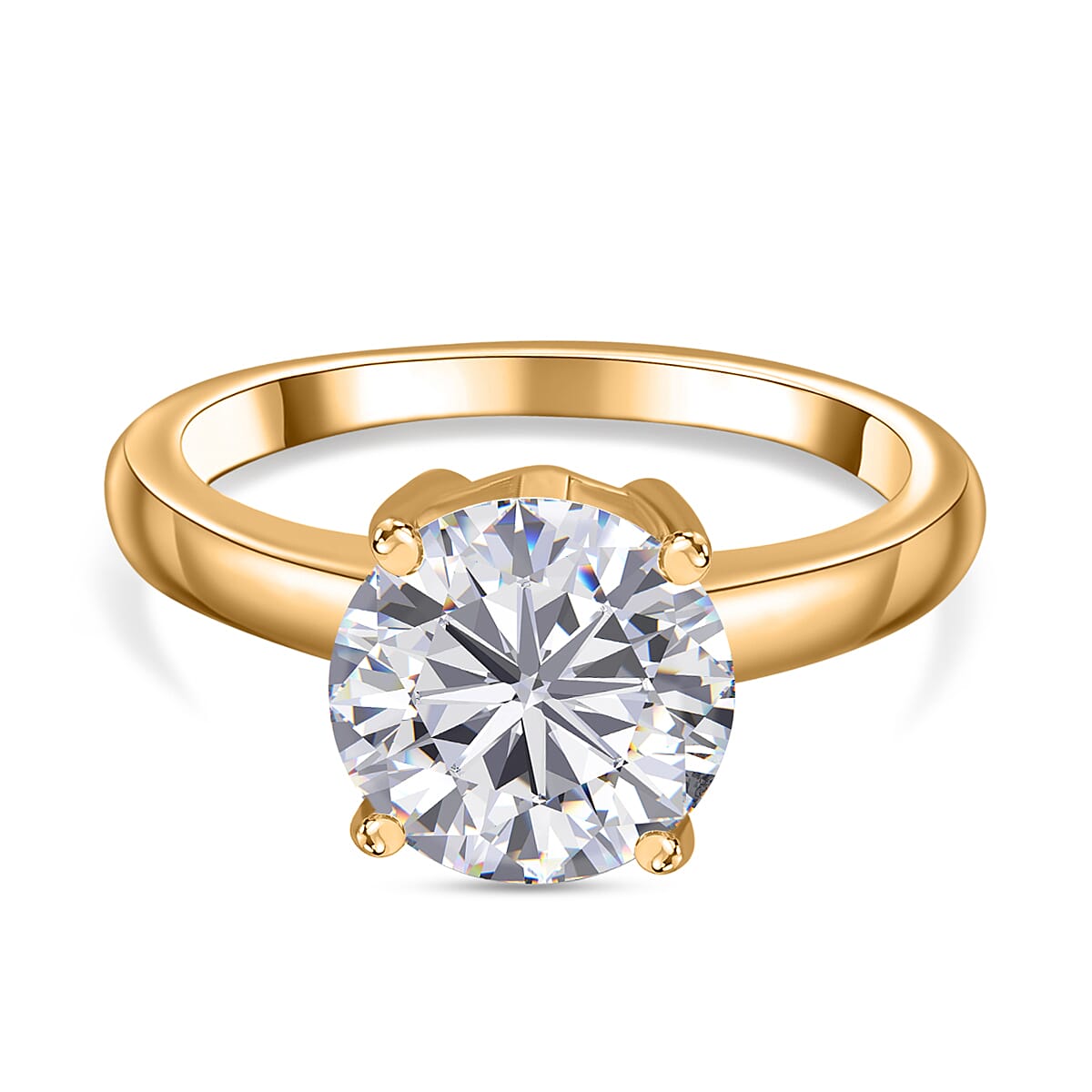 Moissanite Solitaire Ring in 18K Vermeil YG Plated Sterling Silver 2.10 Ct
