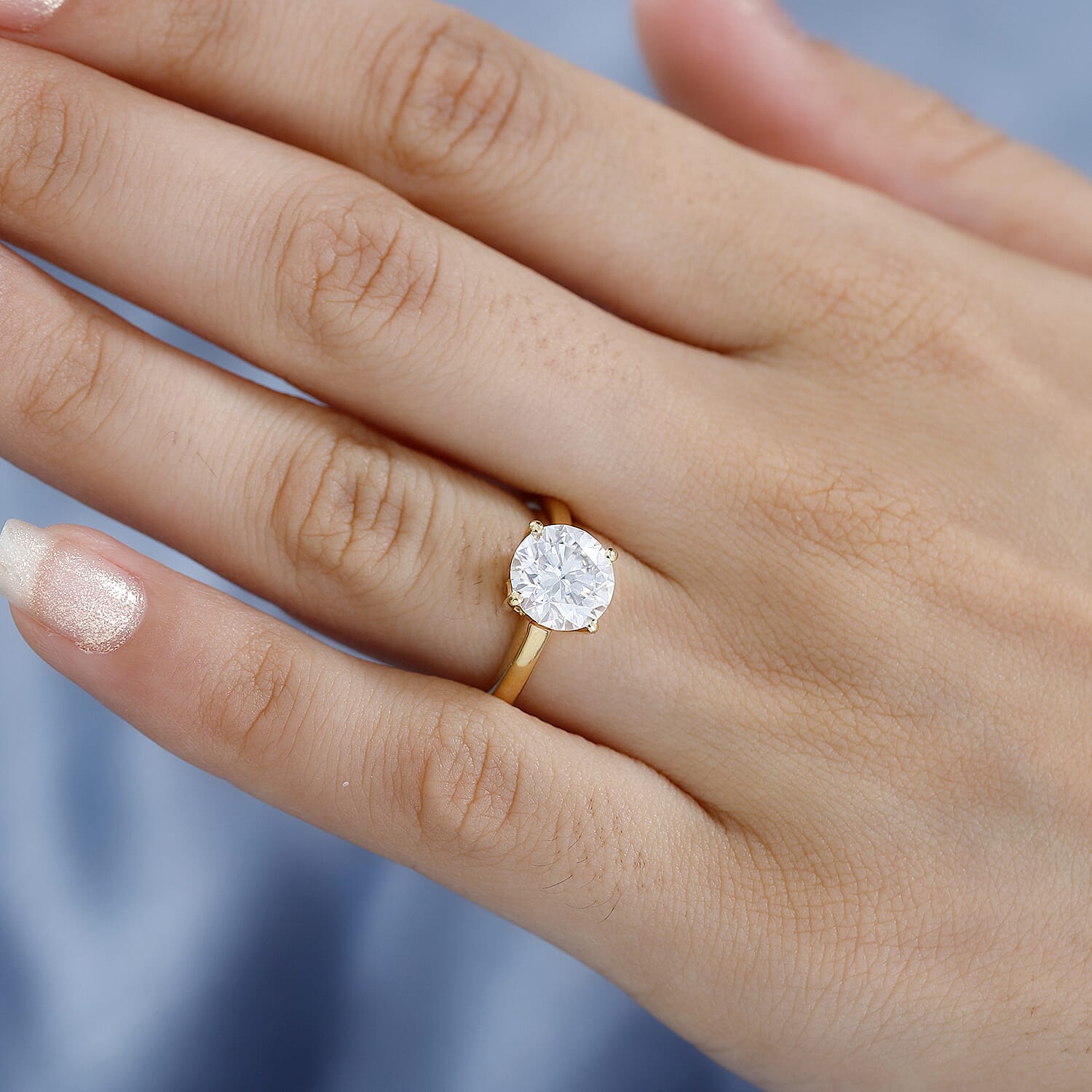 Moissanite Solitaire Ring in 18K Vermeil YG Plated Sterling Silver 2.10 Ct