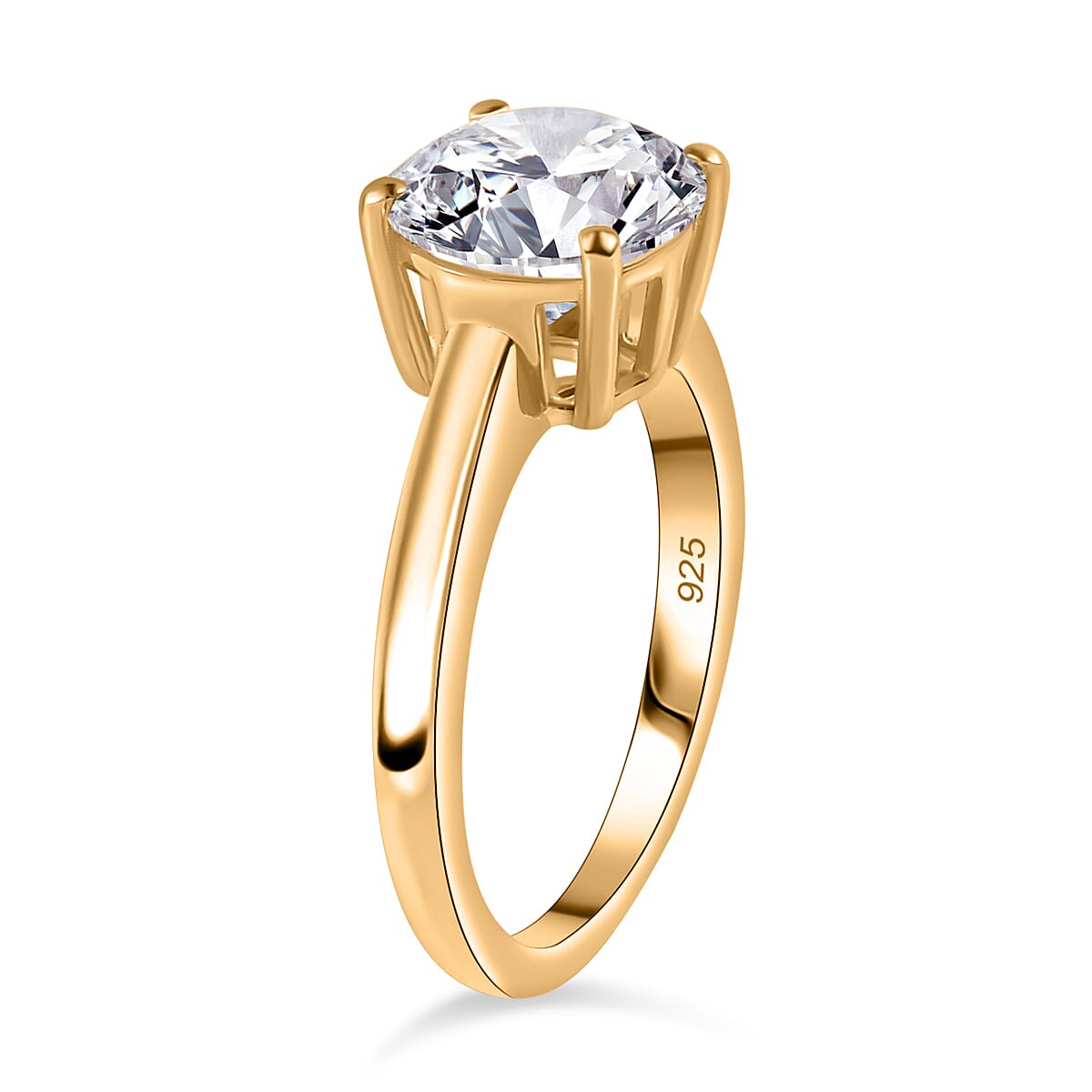Moissanite Solitaire Ring in 18K Vermeil YG Plated Sterling Silver 2.10 Ct
