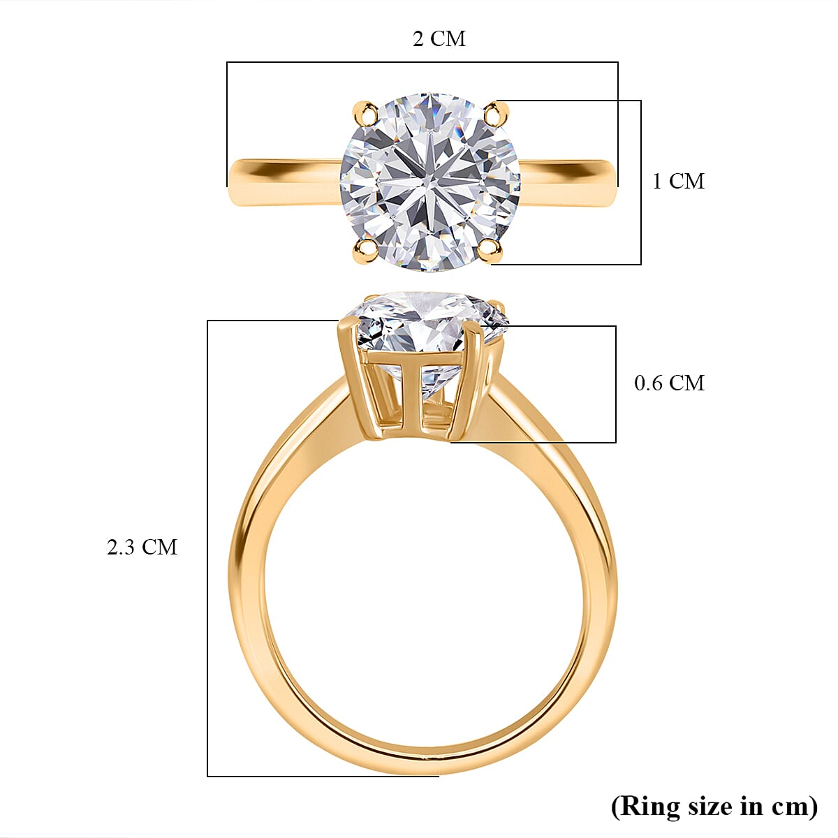 Moissanite Solitaire Ring in 18K Vermeil YG Plated Sterling Silver 2.10 Ct