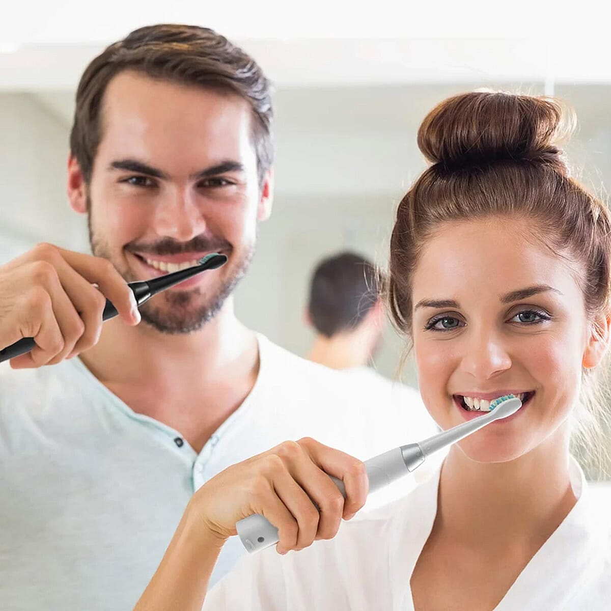 Set Of 2 Sonic Toothbrushes with 8 Replacement Heads - 40,000 Strokes Per Min, 5 Modes, 2 Min Smart Timer, 4Hr Charge - 30 Days Use