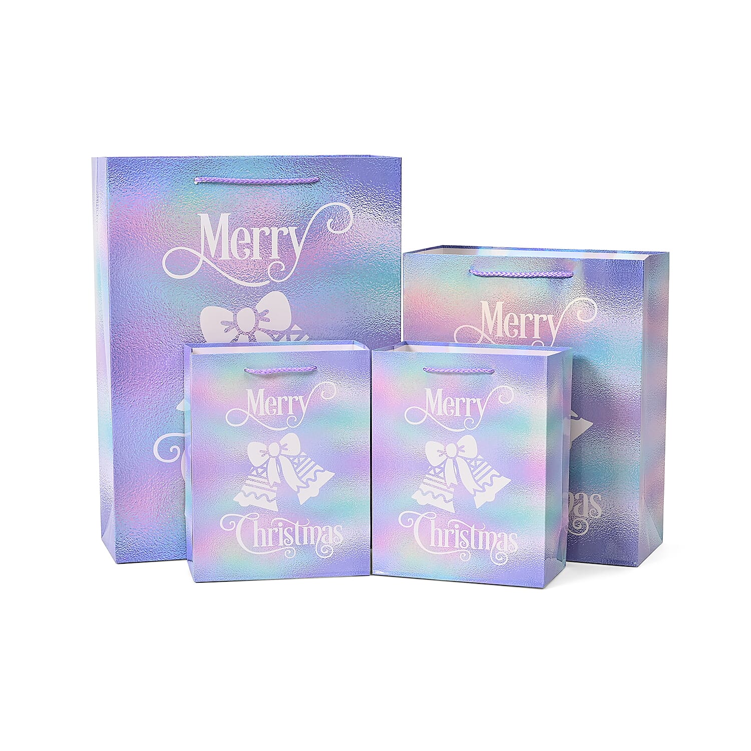 Christmas Gift Bags with Laser Film Set of 16 Style- White Christmas Tree - Bells - Deer Horn