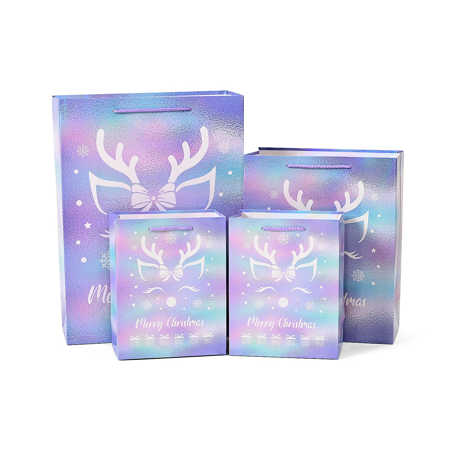 Christmas Gift Bags with Laser Film Set of 16 Style- White Christmas Tree - Bells - Deer Horn