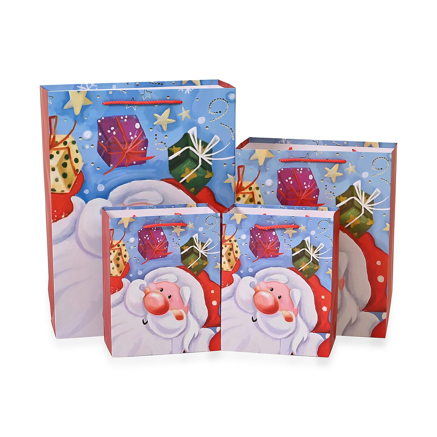 Christmas Gift Bags Set of 16 Style- Santa Claus with Reindeer,  Christmas Tree & Gift.