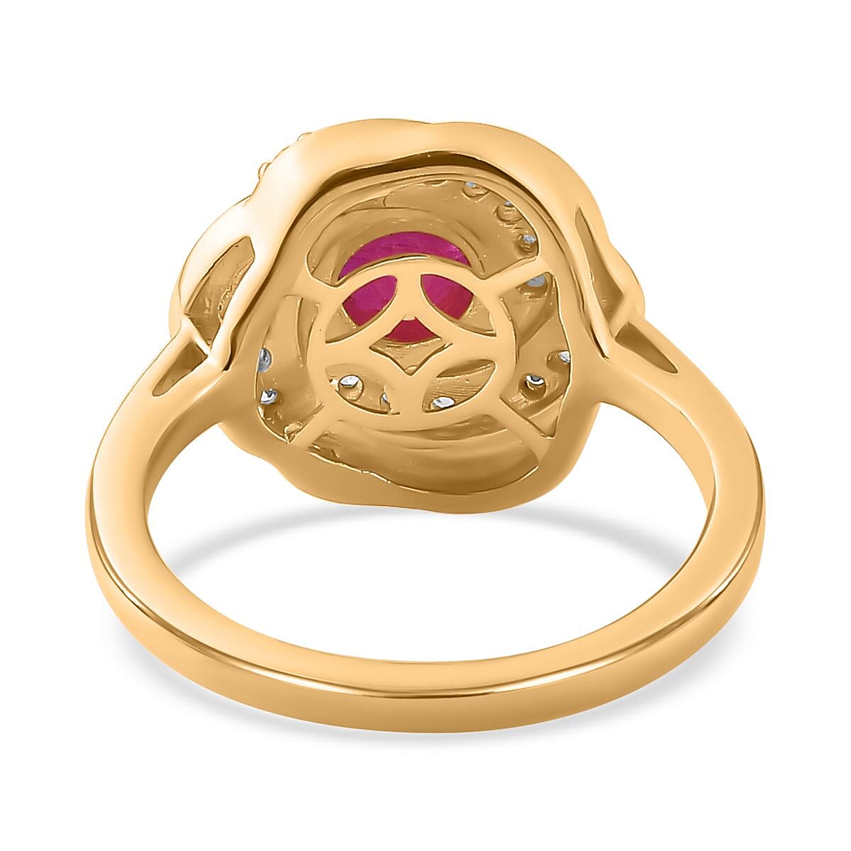 Natural John Saul Ruby & Natural Zircon Floral Ring in 18K Vermeil YG Plated Sterling Silver 1.55 Ct