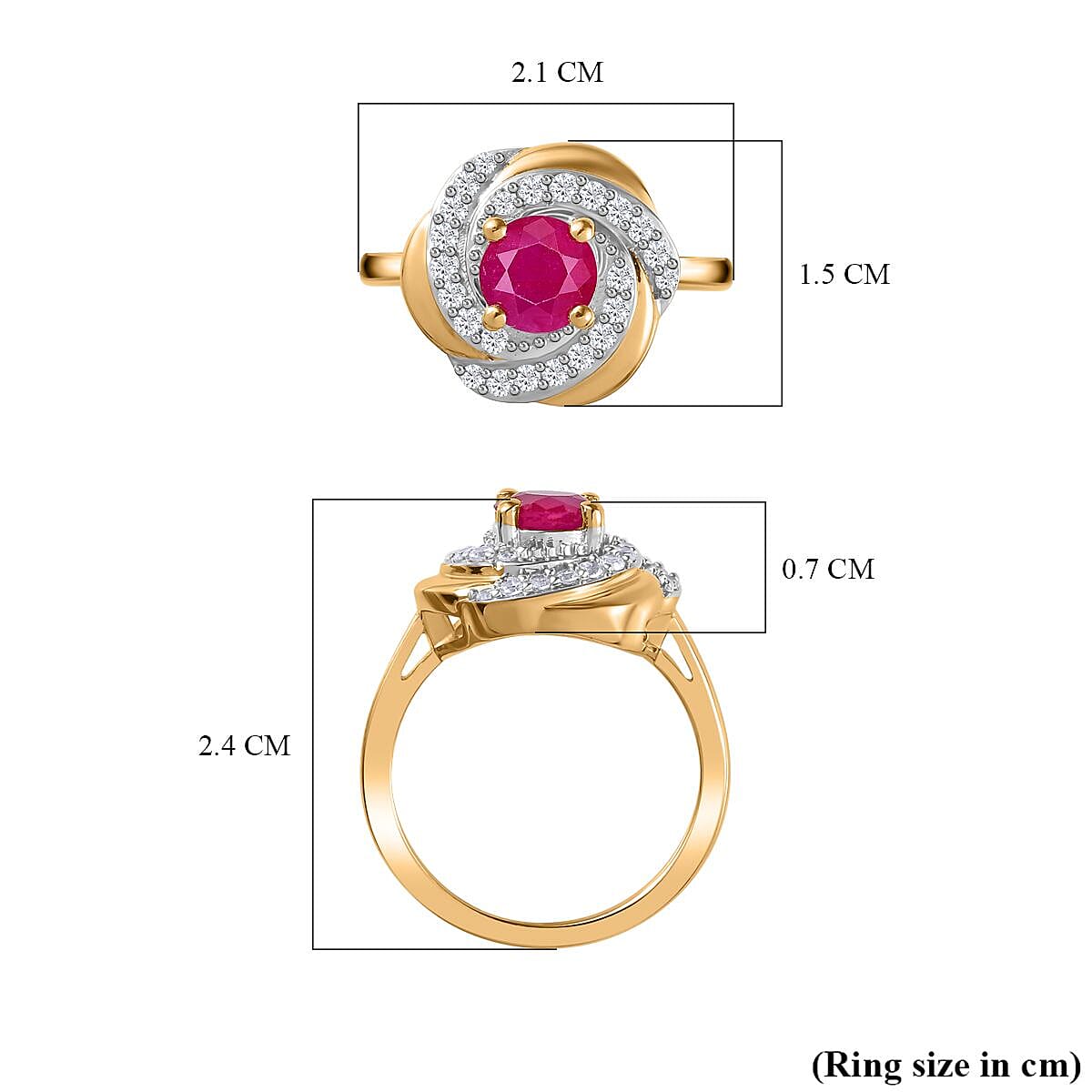 Natural John Saul Ruby & Natural Zircon Floral Ring in 18K Vermeil YG Plated Sterling Silver 1.55 Ct