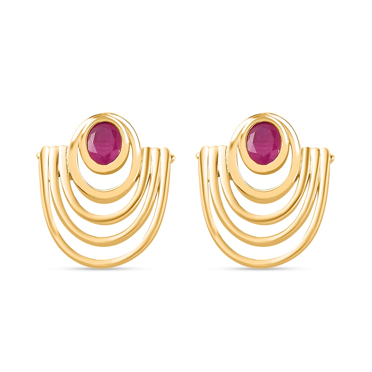 Natural John Saul Ruby Solitaire Stud Earrings in 18K Vermeil YG Plated Sterling Silver