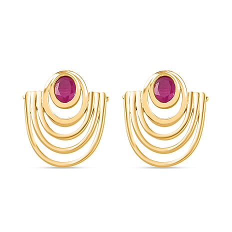Natural John Saul Ruby Solitaire Stud Earrings with Push Back in 18K Vermeil Yellow Gold Plated Sterling Silver