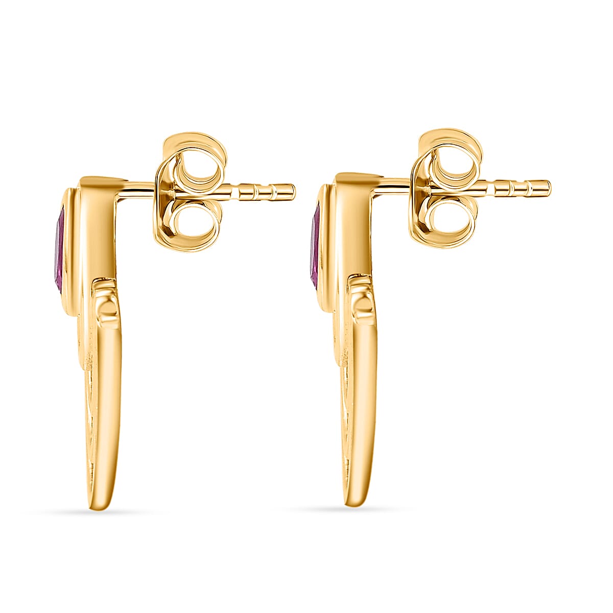 Natural John Saul Ruby Solitaire Stud Earrings in 18K Vermeil YG Plated Sterling Silver