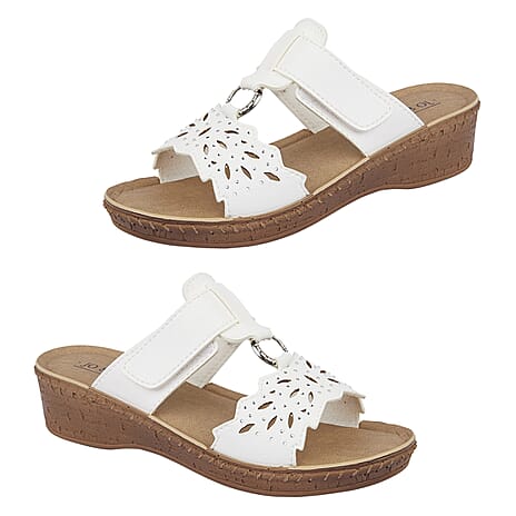 ShoeTree Comfort Gibraltar Touch Fasten Mule Sandal (Size 5) - White