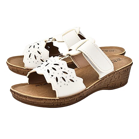 ShoeTree Comfort Gibraltar Touch Fasten Mule Sandal (Size 5) - White