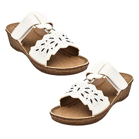 ShoeTree Comfort Gibraltar Touch Fasten Mule Sandal (Size 5) - White