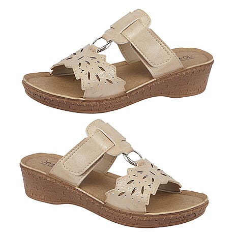 Jo - Joe Gibraltar Touch Fasten Mule Sandal (Size 7) - Gold