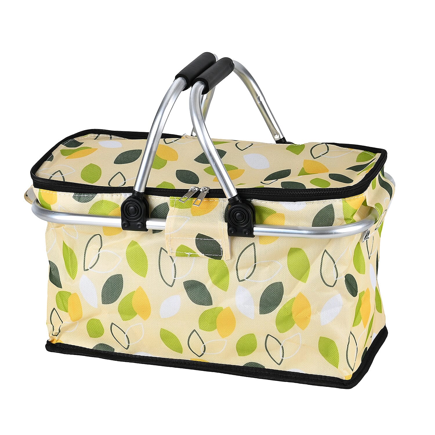 18L Collapsible Picnic Bag with Leaves Pattern - Yellow & Green