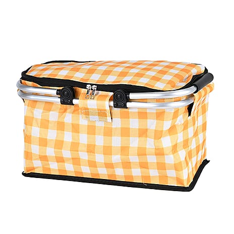 18L Collapsible Picnic Bag with Check Pattern - Yellow