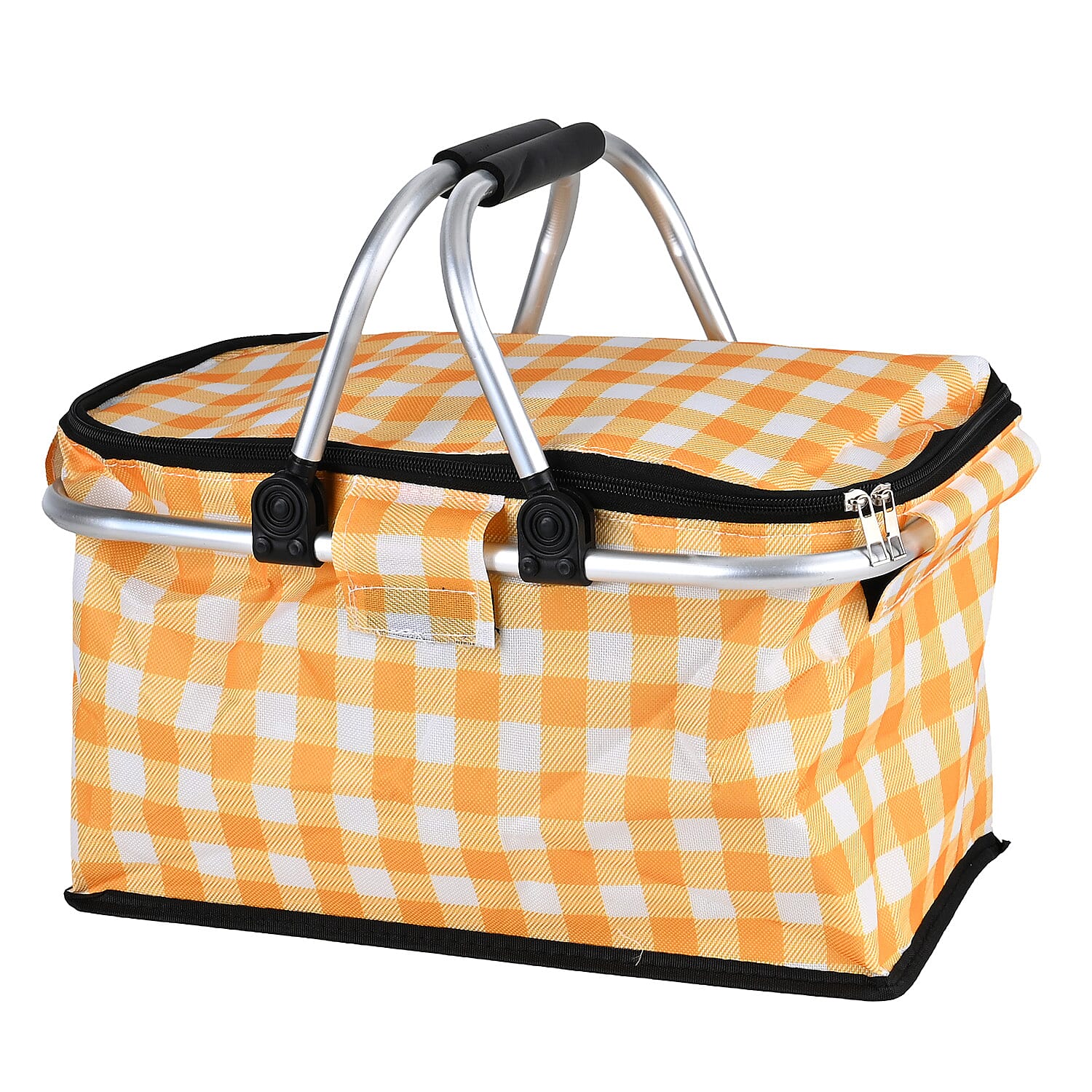 18L Collapsible Picnic Bag with Check Pattern - Yellow