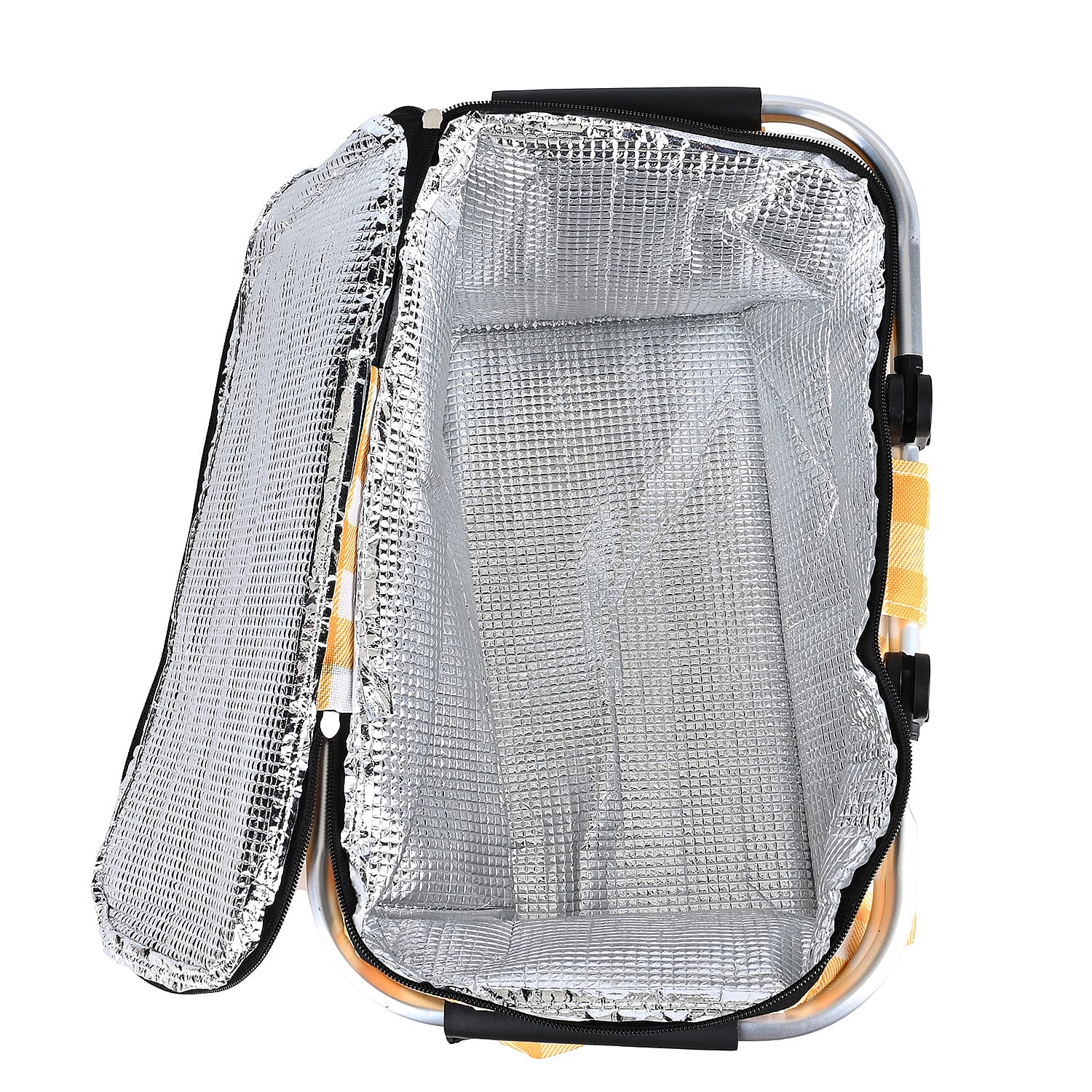 18L Collapsible Picnic Bag with Check Pattern - Yellow