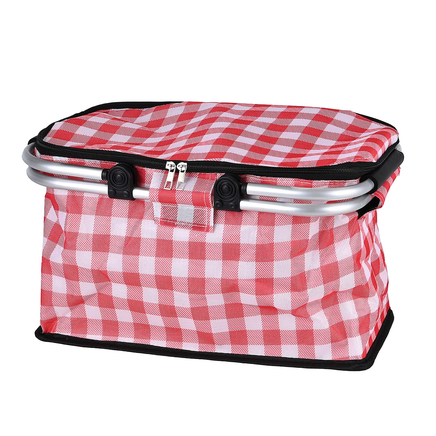 18L Collapsible Picnic Bag with Check Pattern - Red