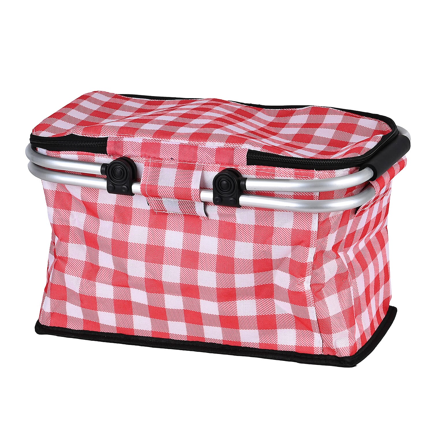18L Collapsible Picnic Bag with Check Pattern - Red