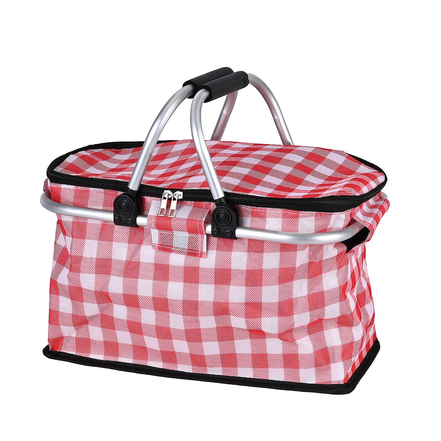 18L Collapsible Picnic Bag with Check Pattern - Red